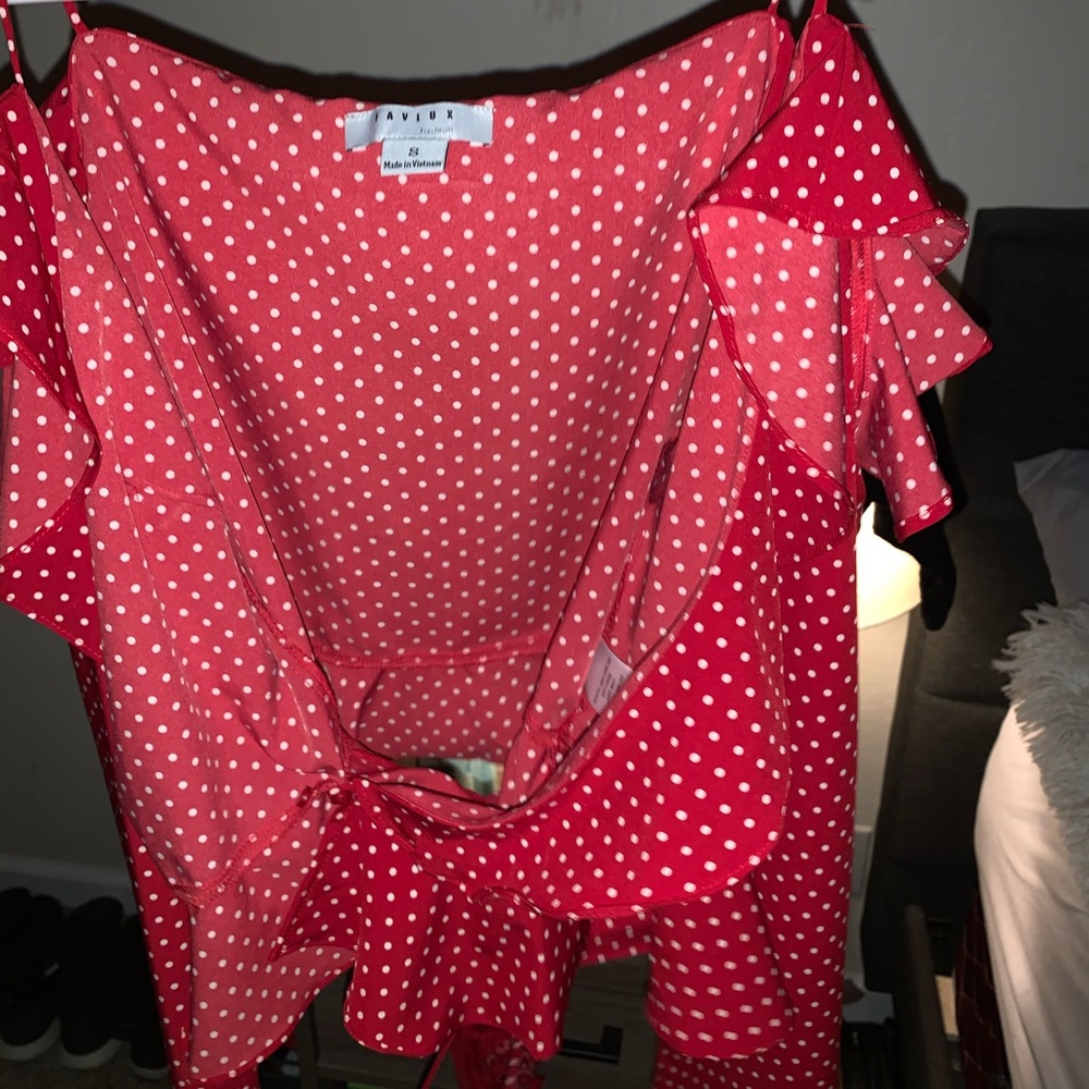 Red Polka Dot Tie Front Top